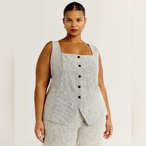 Scoop Linen Blend Vest Women's XL Coastal Cottagecore Minimalist Tailored Summer